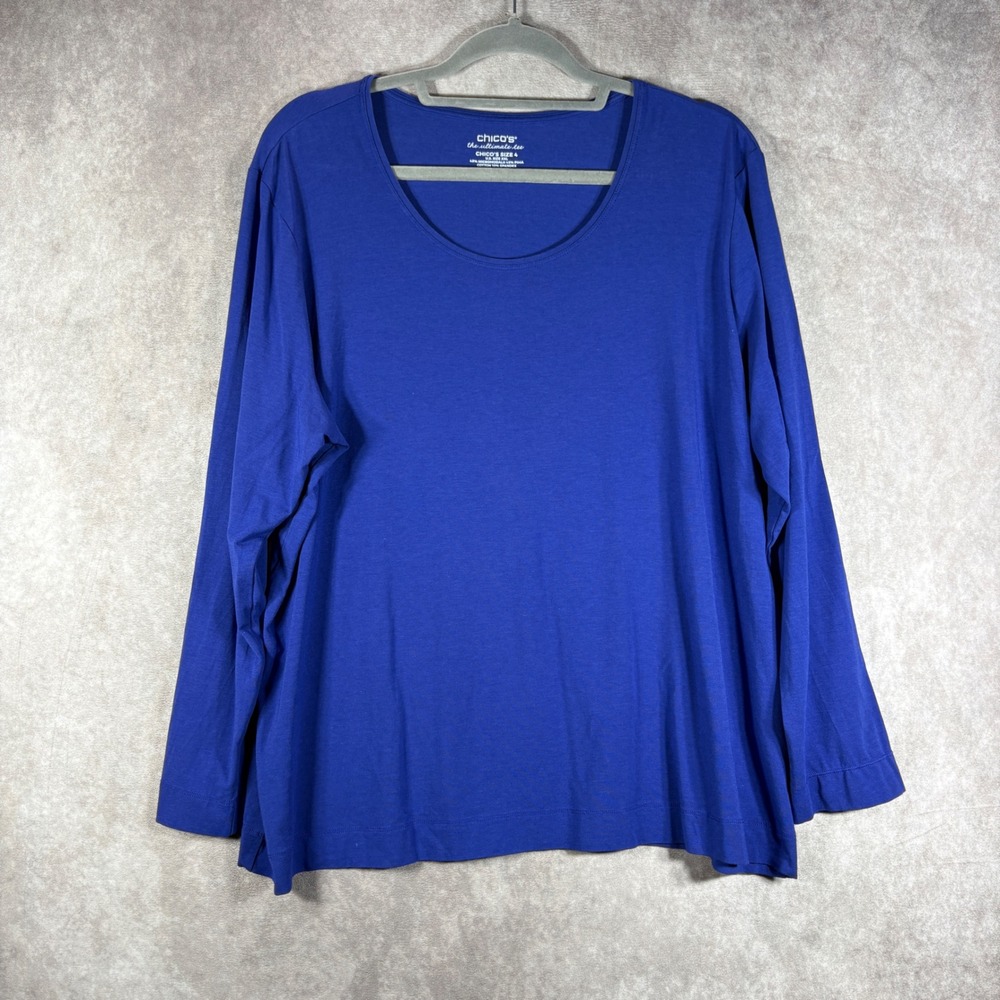 Chicos T-Shirt Women 4 XXL Blue The Ultimate Tee Long Sleeve Pima Cotton Stretch